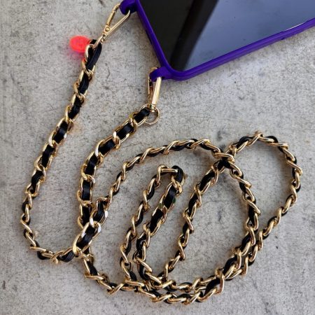 Bijou de téléphone bandoulière Stephanie, chaine cuir métal, 2 attaches avec 120 Cm.