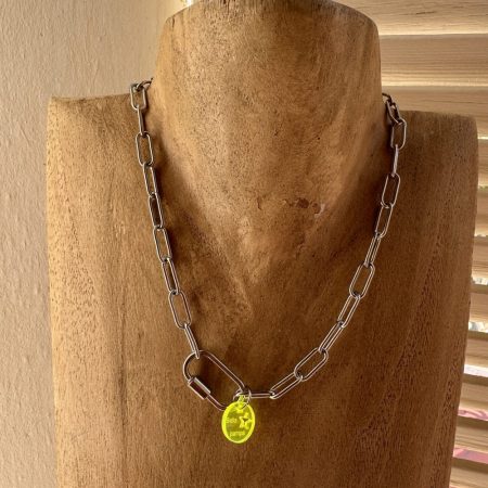 Collier ras de cou Paul, chaîne et mousqueton en acier inoxydable argent, création Bella-pampa