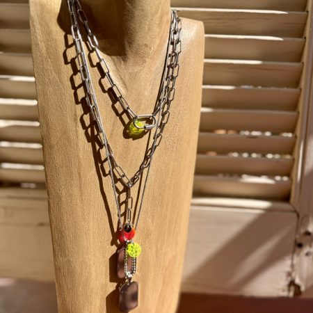 Collier ras de cou Paul, chaîne et mousqueton en acier inoxydable argent, création Bella-pampa