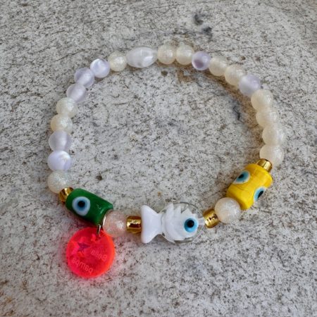 Bijou de cheville Maori, poisson, oeil, perles blanches, Bella-pampa