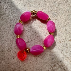 Gros bracelet LILI, grosses perles galets, ambre, gris, rose, Lila, marine, perles dorées et acier inoxydable, Bella-pampa.