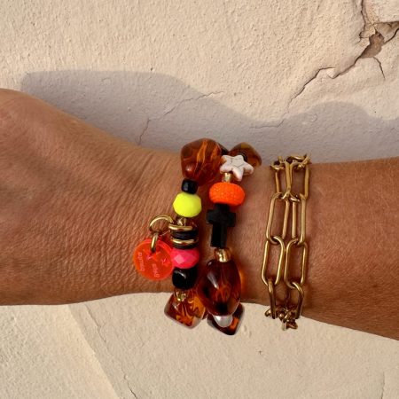 Bracelet double tour Stella, perles couleurs ambre, croix, étoile, perles fluo, création Bella-pampa.
