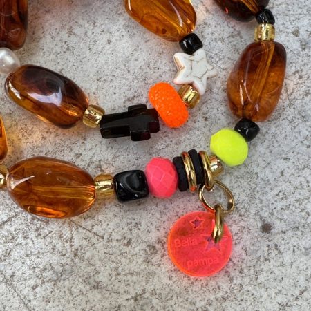 Bracelet double tour Stella, perles couleurs ambre, croix, étoile, perles fluo, création Bella-pampa.