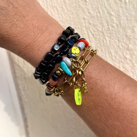 Collier ou bracelet Rick, mélange de perles colorées, charm love, smiley, cubes, corail, Bella-pampa.