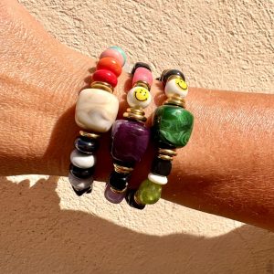 Bracelet smiley Joseph, perles verte marbré, cubes noirs, perles en acier inoxydable, pierre semi-precieuse bella-pampa