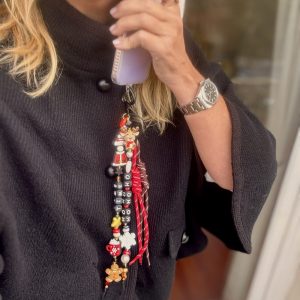 Bijou de sac ou bijou de téléphone, Ho-Ho-Ho Christmas, bag charm perles père Noel, étoile des neiges, caribou, Bella-pampa.