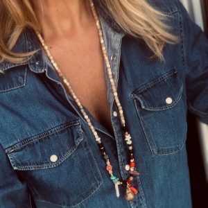 Sautoir Magic 111, perles multicolores, pierres semi-précieuses, grelot, Bella-pampa.