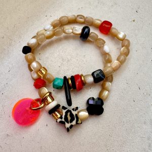 Bracelet double tour Ethan, perle étoile léopard, pierres semi-précieuse et multicolore.