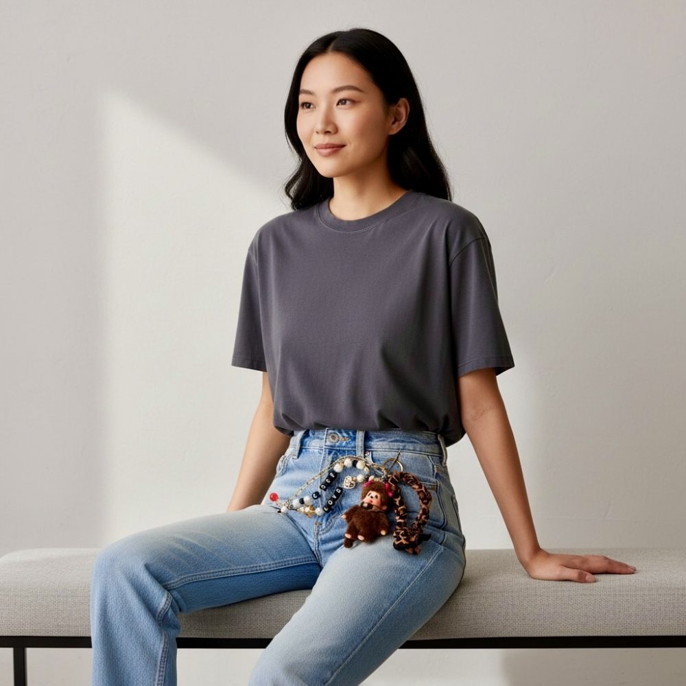 Bijou de sac Madame kiki Maya, Bag charms de luxe, perles, message kiki et Love, chaine acier inoxydable dorée, Bella-pampa