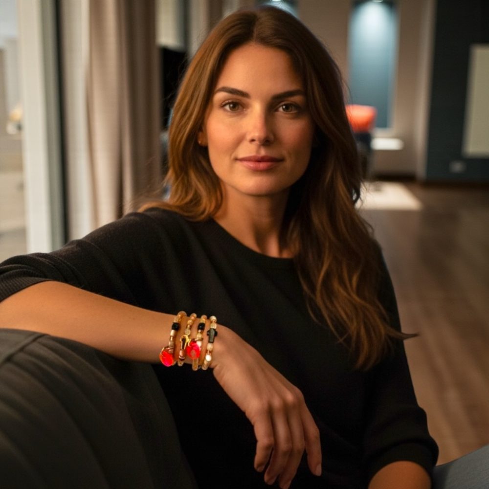 Bracelet double tour Mattia croix, noire, perles en nacre, dorées, creation Bella-pampa.