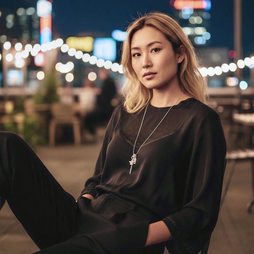 Sautoir Giovanni longue croix en argent et zircon,charms, étoile, Love chaine 80 Cm en argent 925 , création Bella-pampa.