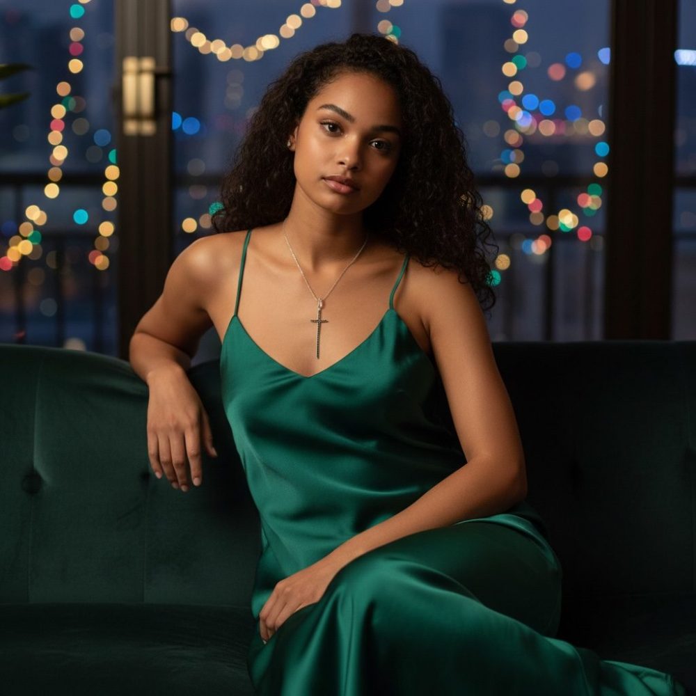 Collier Giovanni longue croix en argent et zircon, chaine 40 Cm en argent 925 , création Bella-pampa