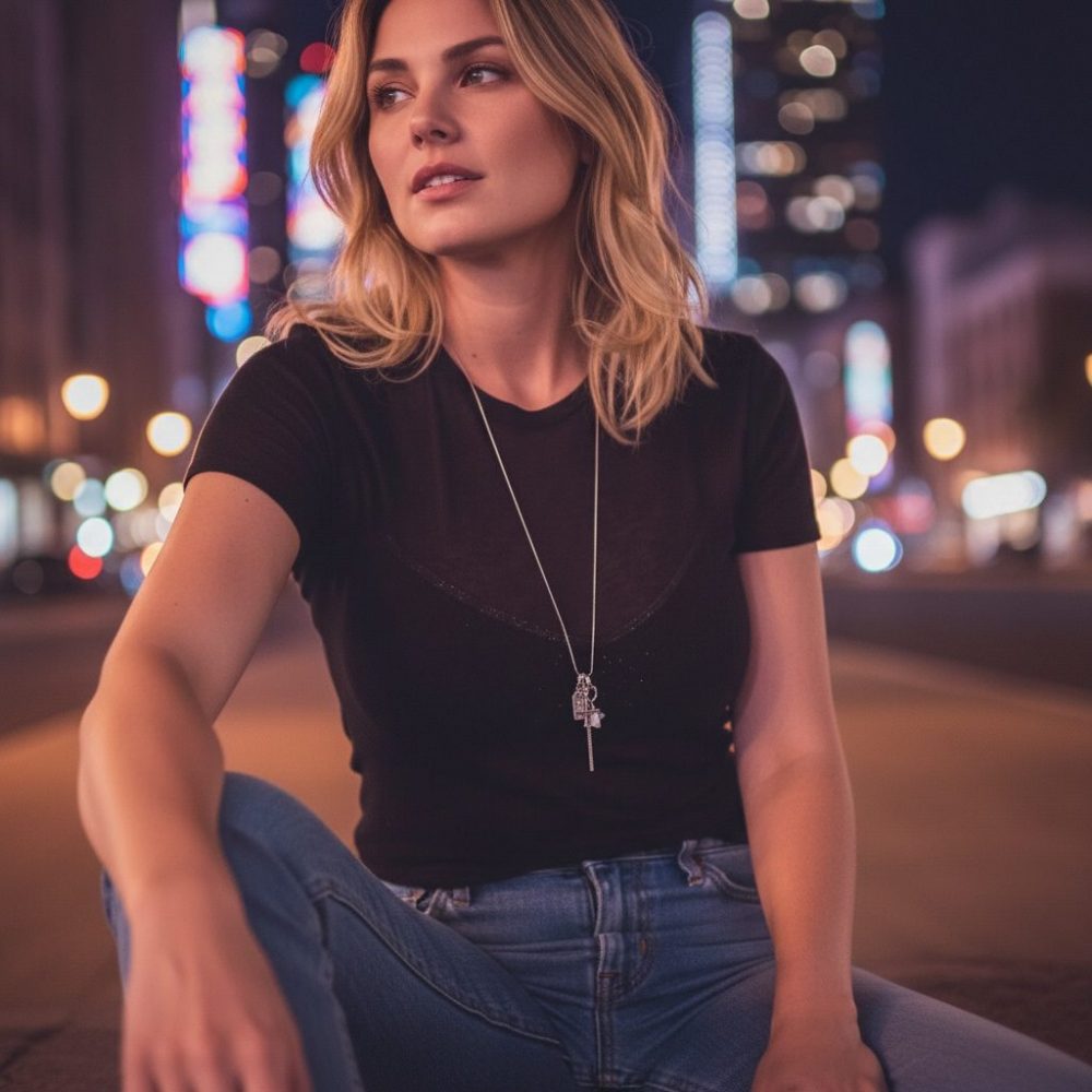 Sautoir Giovanni longue croix en argent et zircon,charms, étoile, Love chaine 80 Cm en argent 925 , création Bella-pampa.