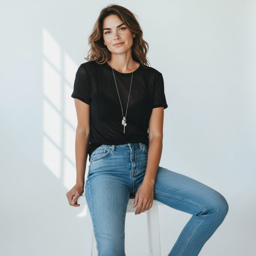 Sautoir Giovanni longue croix en argent et zircon, charms, étoile, Love chaine 80 Cm en argent 925 , création Bella-pampa.