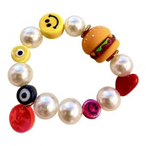 Bracelet JFK Burger, perles de culture fantaisie, smiley, coeur, oeil, hamburger, création Bella-pampa