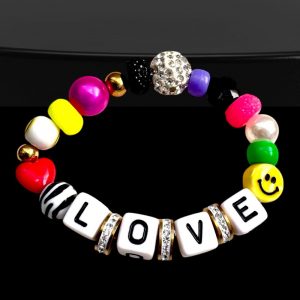 Bracelet Junky Love, perles message love, smiley, coeur, perles colorées, creation Bella-pampa.