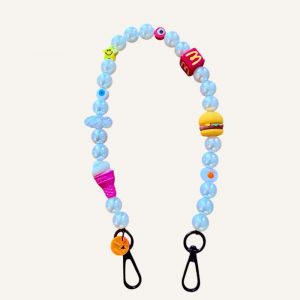 Bijou de téléphone court Dany, perles de culture fantaisie, hamburger, cornet de glace, oeuf, mc do, smiley, oeil, création Bella-pampa