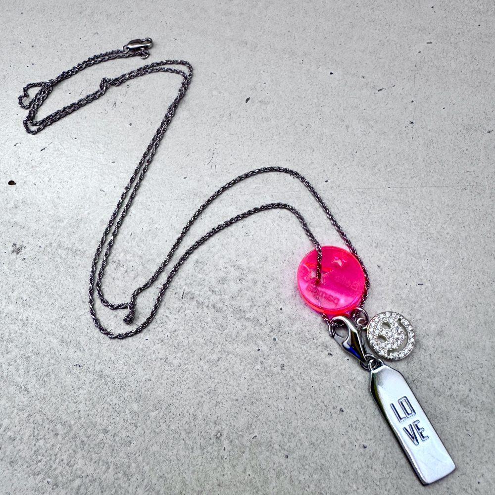 Collier Pop Love en argent 925, charms Smiley et plaque Love, Bella-pampa.