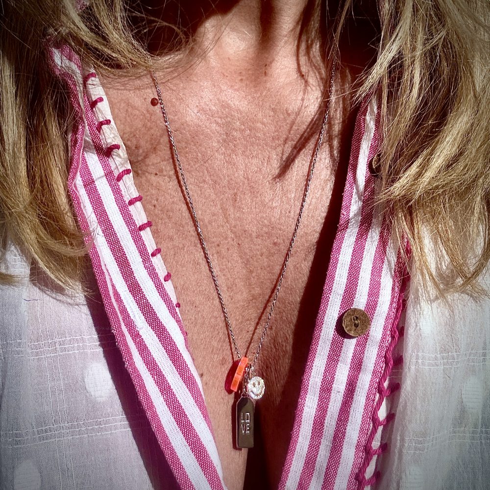 Collier Pop Love en argent 925, charms Smiley et plaque Love, Bella-pampa.