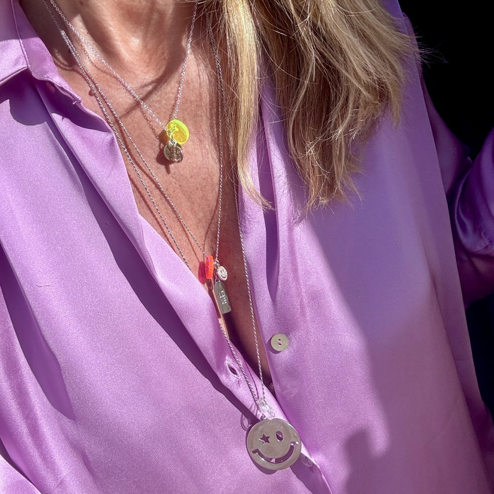 Collier Pop Love en argent 925, charms Smiley et plaque Love, Bella-pampa.