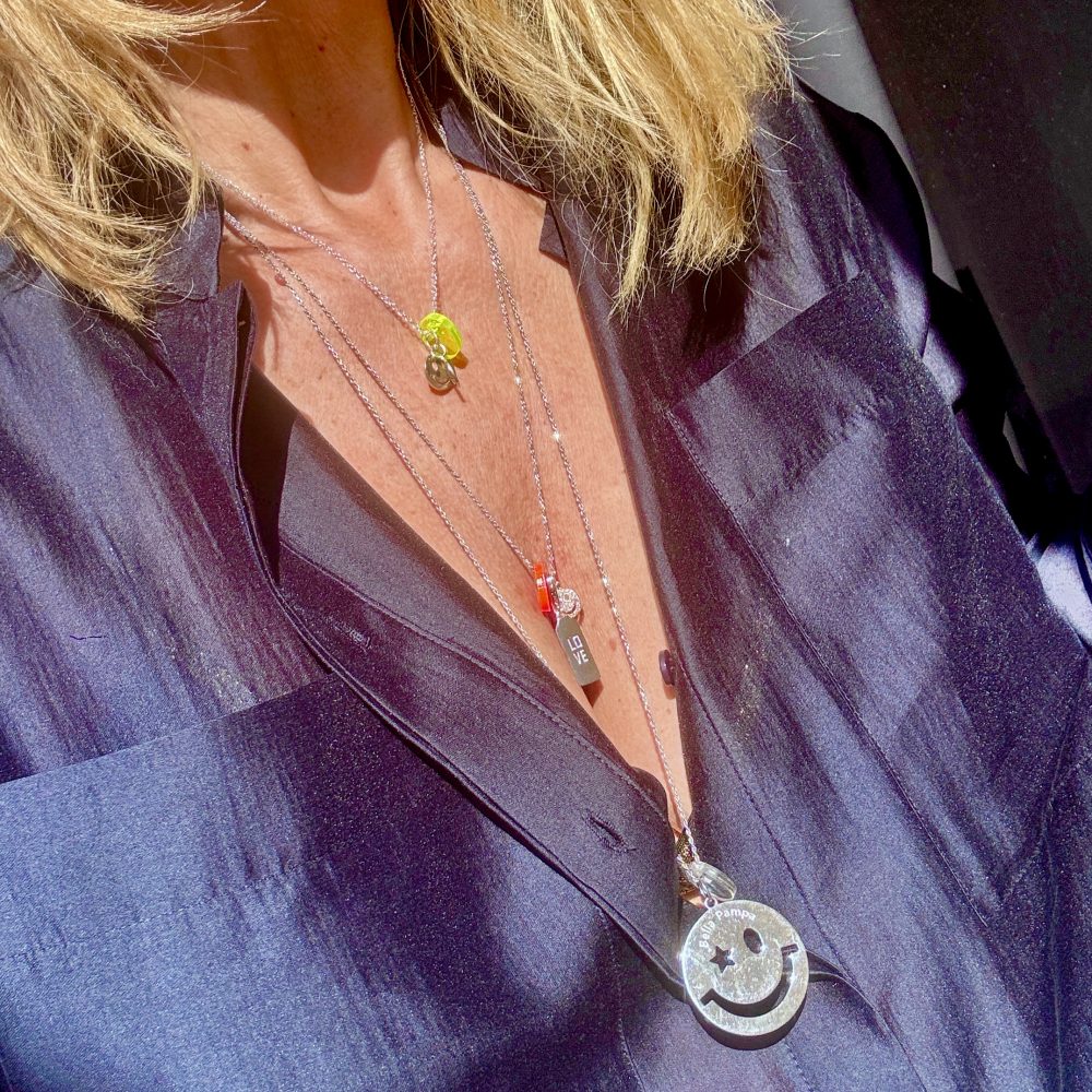 Collier Pop Love en argent 925, charms Smiley et plaque Love, Bella-pampa.