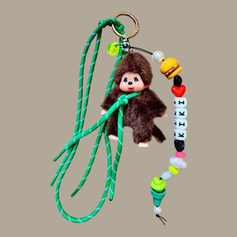 Bijou de sac KIKI Snack Attack, porte-clés Monchhichi, lacets, perles burger, nuage, glace.