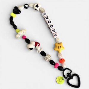 Bijou de téléphone Snoopy La tete dans les nuages, perles multicolores, message création Bella-pampa.