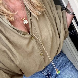 Sautoir Lou cordon réglable, pendentif smiley perles en acier inoxydable, création Bella-pampa.