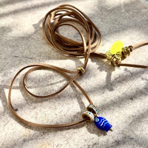 Sautoir cordon réglable Didou, pendentif poisson, perles strass, perles en acier inoxydable, Bella-pampa.