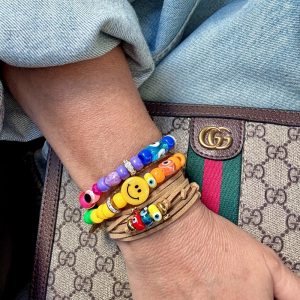 Bracelet double tour, Tribeca, perles arc-en-ciel rainbow, smiley oeil.