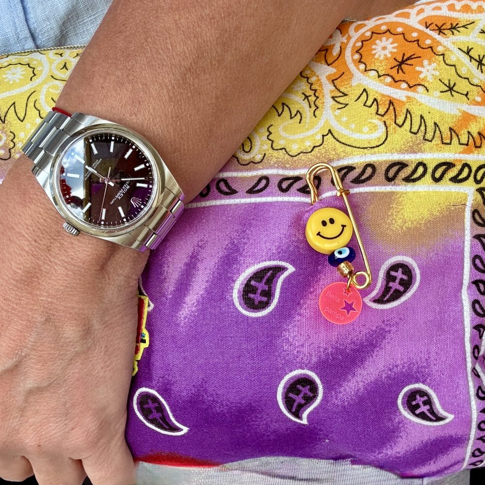 Broche Pins OMG, perles smiley, oeil, broche bella-pampa.