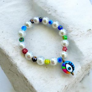 Bracelet chance Anthéa, perle oeil protecteur, perles de culture fantaisie, Bella-pampa