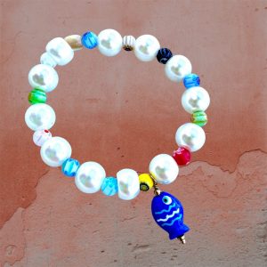 Bracelet Maturin, perle poisson pour la protection, perles en verre colorées, perles de culture fantaisie, création Bella-pampa