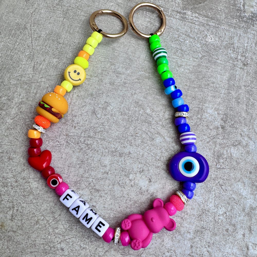Bijou de sac, bag charm, Rainbow Fame Smile, perles arc-en-ciel-smiley, oeil, ourson, Bella-pampa