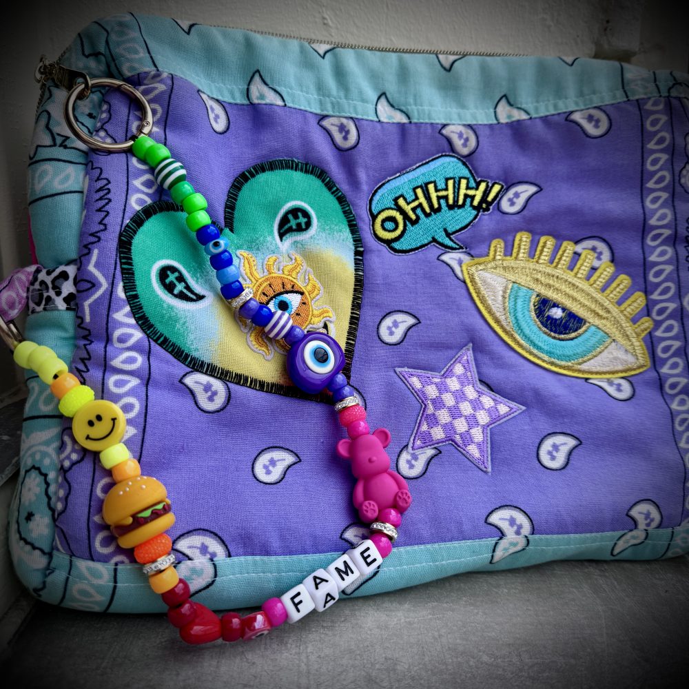 Bijou de sac, bag charm, Rainbow Fame Smile, perles arc-en-ciel-smiley, oeil, ourson, Bella-pampa