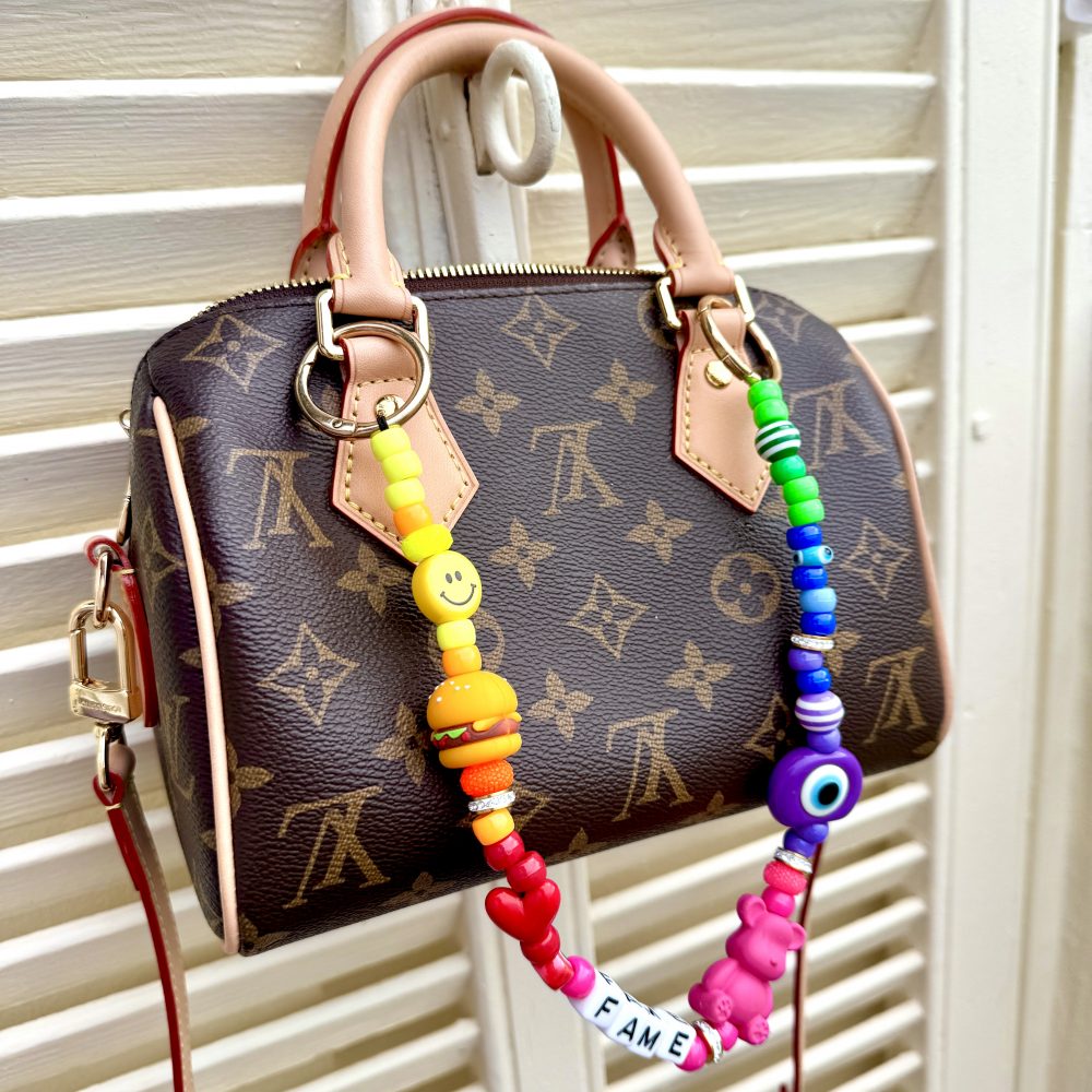 Bijou de sac, bag charm, Rainbow Fame Smile, perles arc-en-ciel-smiley, oeil, ourson, Bella-pampa