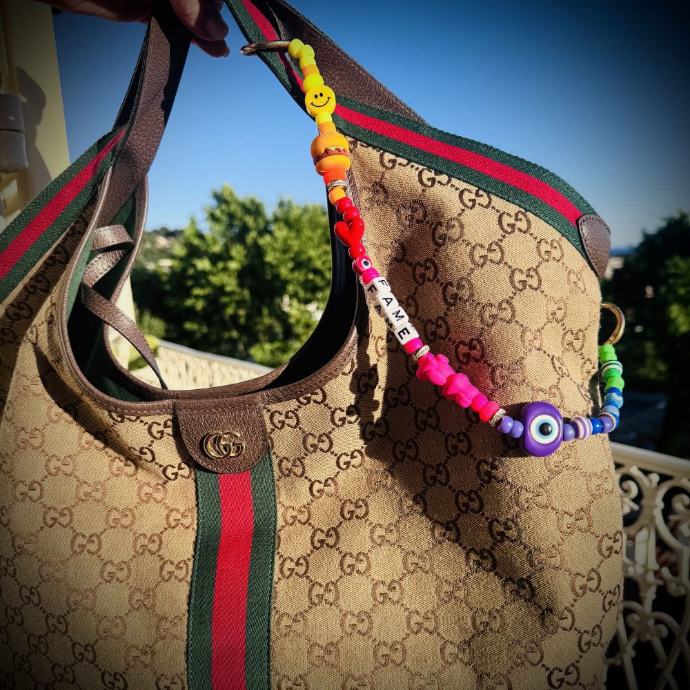 Bijou de sac, bag charm, Rainbow Fame Smile, perles arc-en-ciel-smiley, oeil, ourson, Bella-pampa