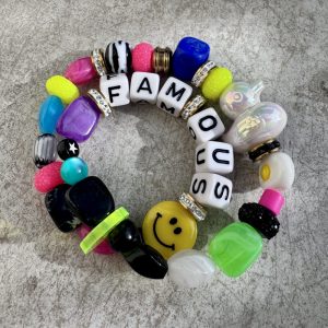 Bracelet double tour Mystic Lunatic, perles fun, colorées, canard message Famous, smiley