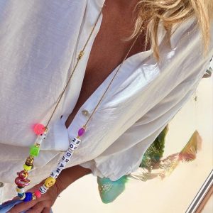 Sautoir No Drama Lunatic smiley, perles fun, smiley, oeil, canard, perles strass et fluo...Bella-pampa