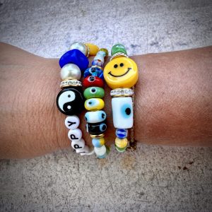 Bracelet Club 84 smiley, perles oeil protecteur, perles multicolore, strass, Bella-pampa