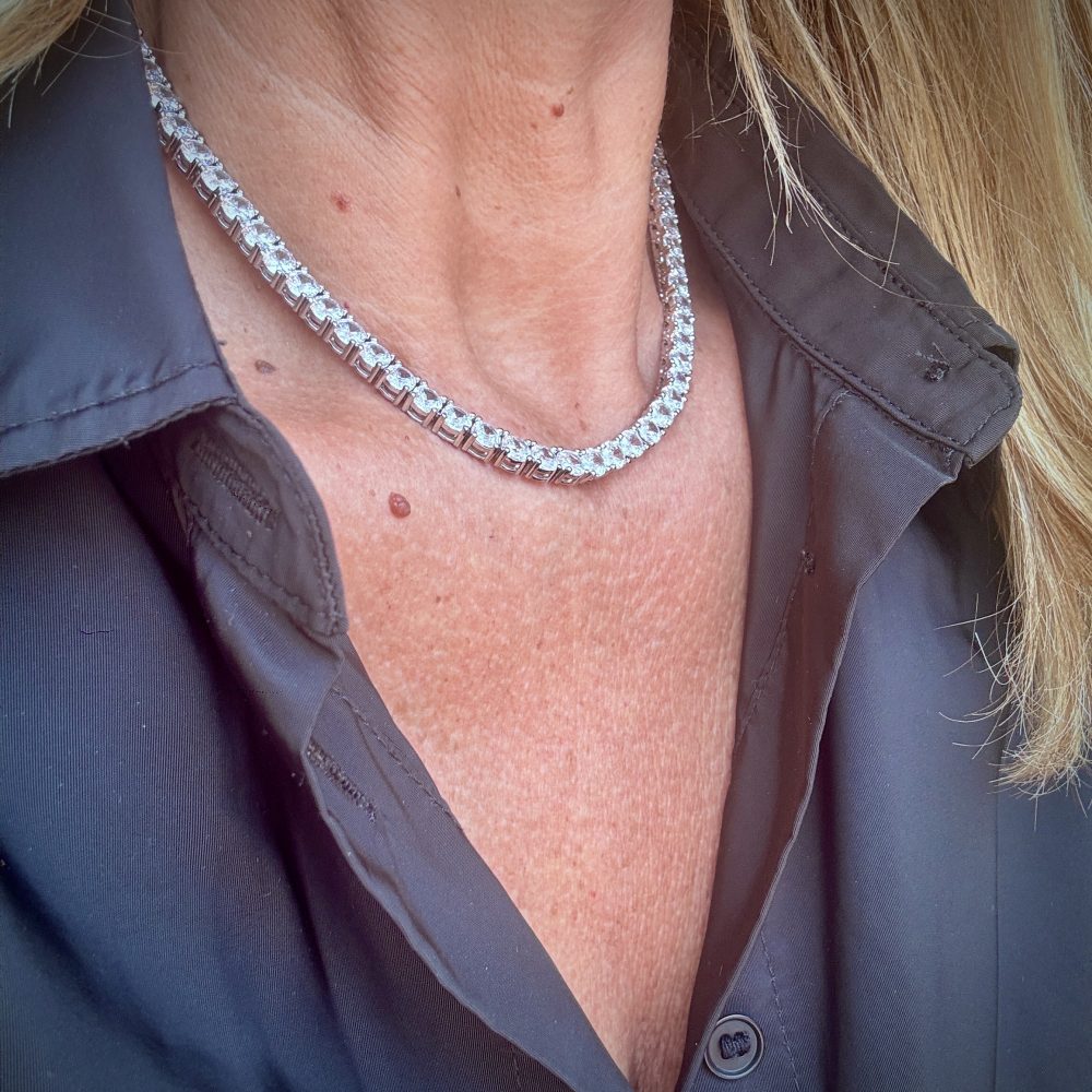Ras de cou Ma Mignonnerie, collier dans une ambiance de rivière de diamant, zircon, acier inoxydable couleur argent. Bella-pampa.