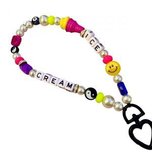 Bijou de téléphone ou porte-clés ICE CREAM perles fun et colorées, smiley, message ,Glace.