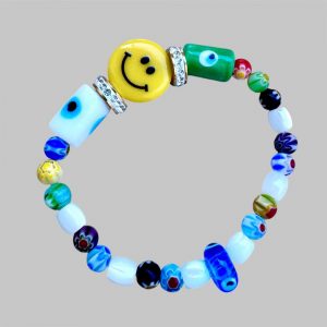Bracelet Club 84 smiley, perles oeil protecteur, perles multicolore, strass, Bella-pampa
