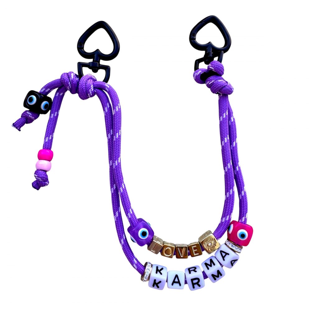 Love No Stress, Bijou lacet cordon de téléphone Love No Stress, 2 attaches, 4 couleurs, message karma, Love, Amore, Perles colorées oeil de protection.