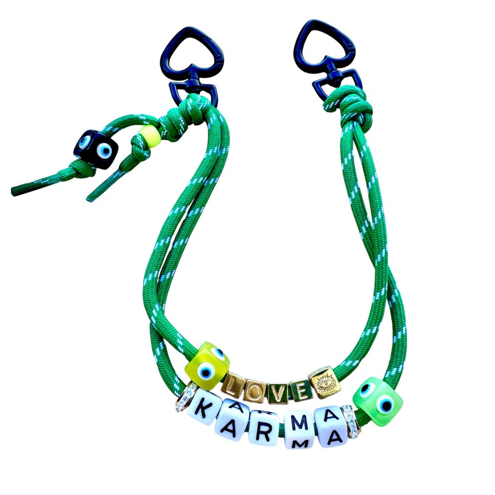 Love No Stress, Bijou lacet cordon de téléphone Love No Stress, 2 attaches, 4 couleurs, message karma, Love, Amore, Perles colorées oeil de protection.