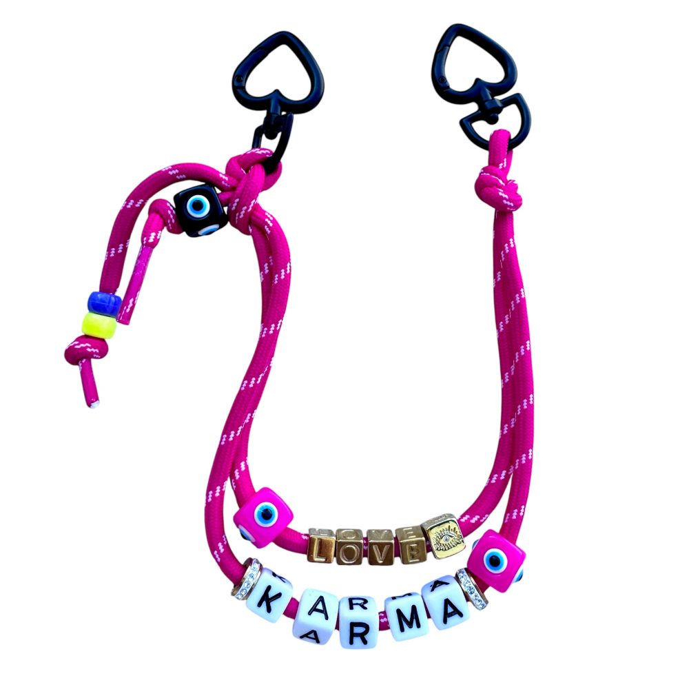 Love No Stress, Bijou lacet cordon de téléphone Love No Stress, 2 attaches, 4 couleurs, message karma, Love, Amore, Perles colorées oeil de protection.