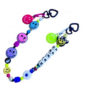 Bijou ÉMOJI Smiley, polyvalent il se porte en bijou de téléphone ou en bijou de sac, perles Smiley.