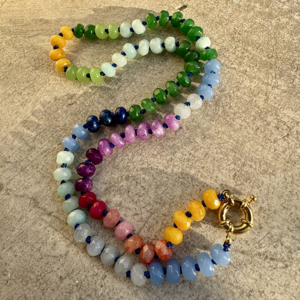 Collier Sam perles en verre colorées multicolore, fermoir argent ou or