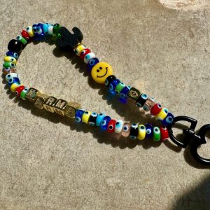 Bijou Rochel 100% oeil de protection, perles avec des yeux en verre multicolore, message cubes or Karma, cactus, smiley
