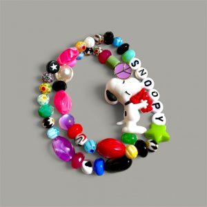 Bracelet double tour Snoopy Jean- Miche, perles multicolores, message Snoopy perles Snoopy